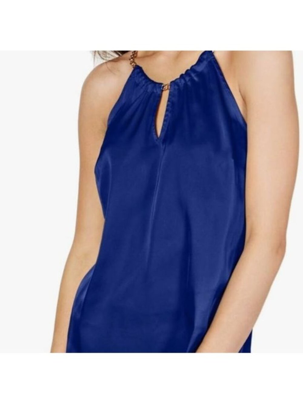 INC Navy Blue Satin Charm-chain Halter Top, Size XL